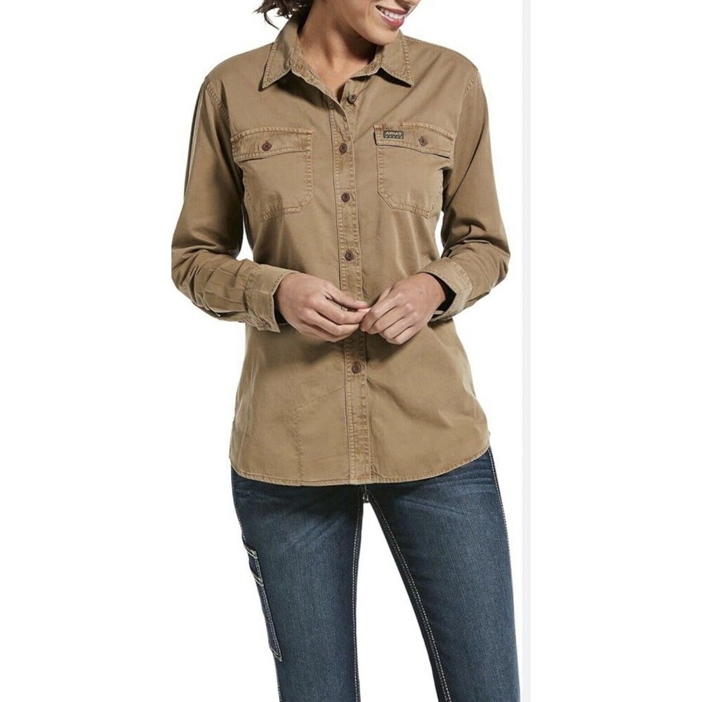 ARIAT Women’s Rebar  Long Sleeve Work Shirt  Brown Cowboy Rodeo M